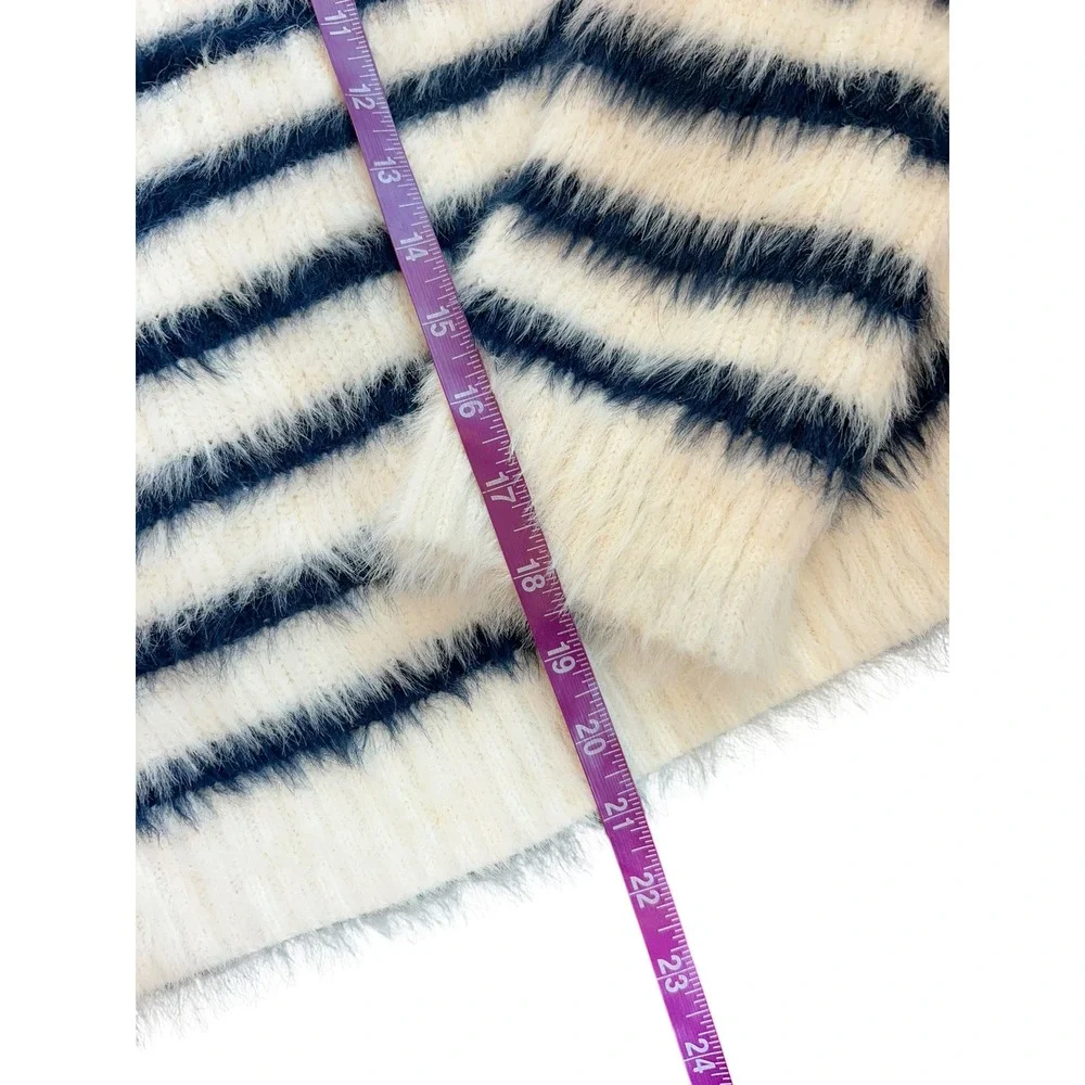 La Ligne x Target Fuzzy Yarn Striped Sweater Relaxed Fit Cream Navy Blue Size M